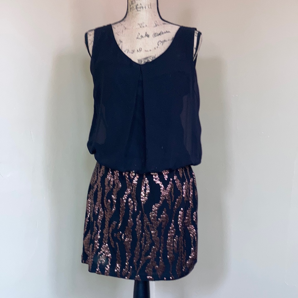 Bisou Bisou Juniors Black Dress With Sequins  Size 10  Brand New With Tags